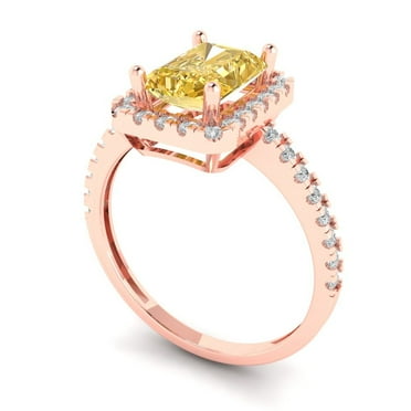 1.86 ct Brilliant Emerald Cut VVS1 Clear Zircon 18K Rose Solid Gold Halo Solitaire with Accents Wedding Bridal Anniversary Engagement Ring size 6.75