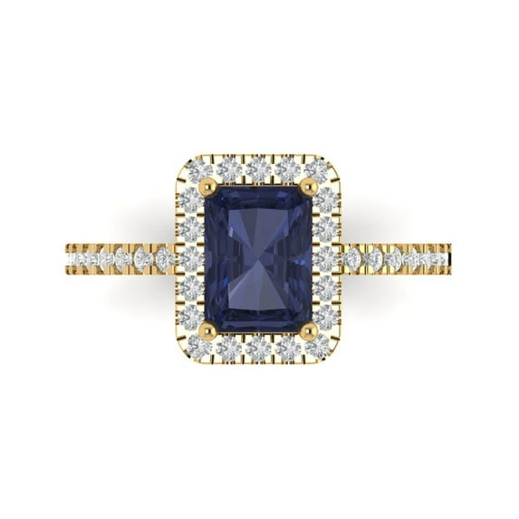 Halo Engagement Ring for Women - 1.86ct Simulated Blue Sapphire in 14K Yellow Gold Promise Ring