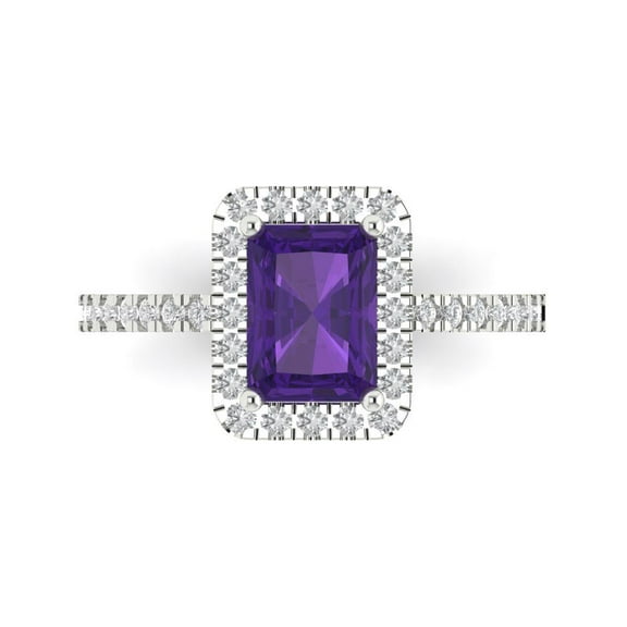 Halo Engagement Ring for Women - 1.86ct Natural Amethyst in 18K White Gold Promise Ring