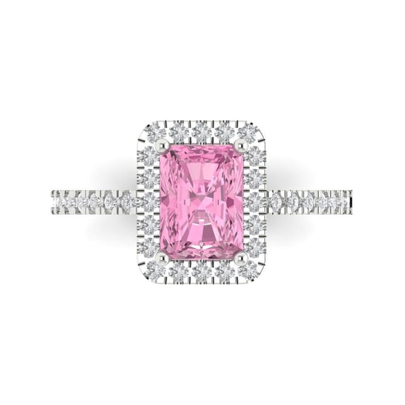 Halo Engagement Ring for Women - 1.86ct Simulated Pink Diamond in 14K White Gold Promise Ring