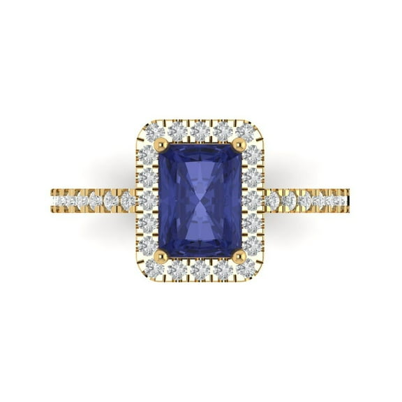 Halo Engagement Ring for Women - 1.86ct Simulated Tanzanite in 14K Yellow Gold Promise Ring