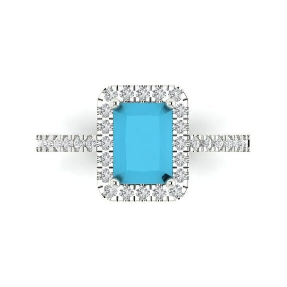 Halo Engagement Ring for Women - 1.86ct Simulated Turquoise in 14K White Gold Promise Ring