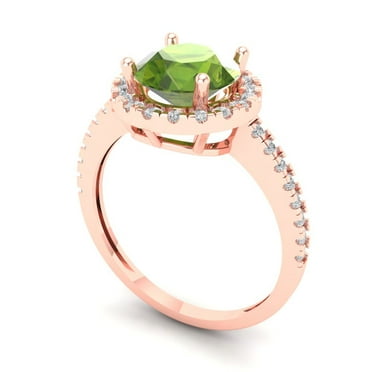 1.86 ct Brilliant Round Cut VVS1 Clear Zircon 18K Rose Solid Gold Halo Solitaire with Accents Wedding Bridal Anniversary Engagement Ring size 10