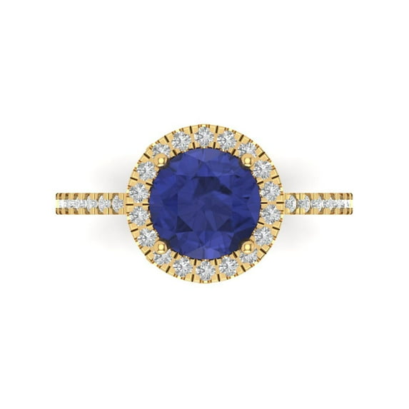 Halo Engagement Ring for Women - 1.8ct Simulated Tanzanite in 14K Yellow Gold Promise Ring