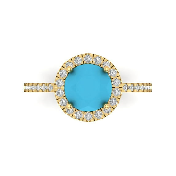 Halo Engagement Ring for Women - 1.8ct Simulated Turquoise in 14K Yellow Gold Promise Ring