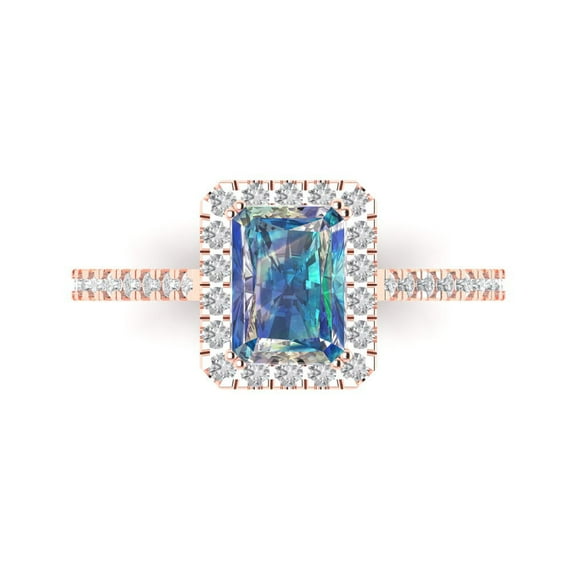 1.86 ct Emerald Cut Blue Moissanite Solitaire with Accents Engagement Ring for Women in 18K Rose Gold