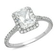 thumbnail image 1 of 1.86 ct Emerald Cut Genuine Cultured Diamond SI1-SI2 G-H 14K White Gold Halo Promise Wedding Statement Engagement Designer Ring W/ Crystal side stones size 4, 1 of 5