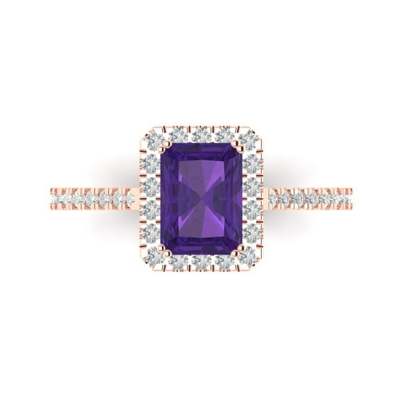 1.86 ct Emerald Cut Natural Amethyst Solitaire with Accents Engagement Ring for Women in 14K Rose Gold
