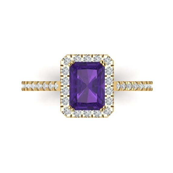 Clara Pucci 14K Yellow Gold 1.86ct Amethyst Solitaire with Accents Ring