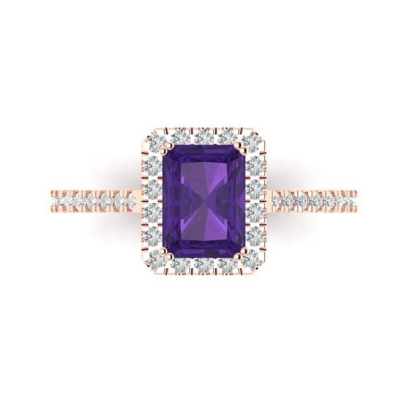 1.86 ct Emerald Cut Natural Amethyst Solitaire with Accents Engagement Ring for Women in 18K Rose Gold