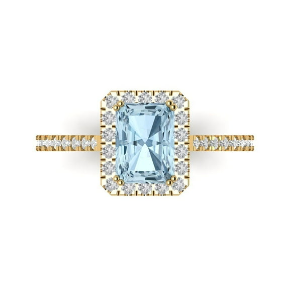 1.86 ctw Solitaire with Zirconia Diamond Accents Anniversary Ring for Women | Emerald Cut Natural Aquamarine | Hyperallergenic Solid 18K Yellow Gold