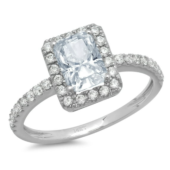 1.86 ct Emerald Cut Natural Aquamarine with Simulated Diamond Halo Accents 14K White Gold Womens Engagement Ring