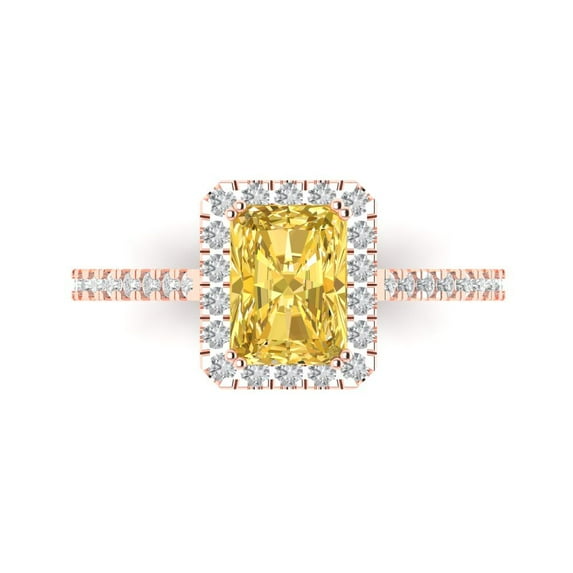 1.86 ctw Solitaire with Zirconia Diamond Accents Anniversary Ring for Women | Emerald Cut Natural Citrine | Hyperallergenic Solid 18K Rose Gold
