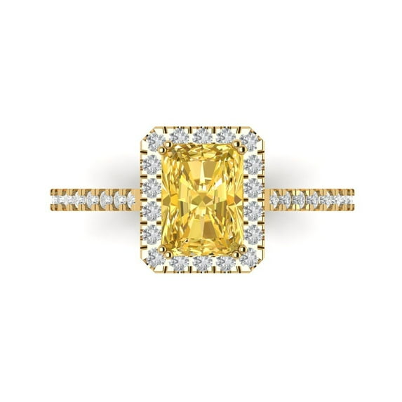 1.86 ctw Solitaire with Zirconia Diamond Accents Anniversary Ring for Women | Emerald Cut Natural Citrine | Hyperallergenic Solid 18K Yellow Gold