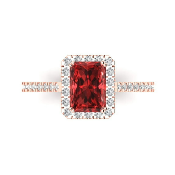 1.86 ctw Solitaire with Zirconia Diamond Accents Anniversary Ring for Women | Emerald Cut Natural Garnet | Hyperallergenic Solid 18K Rose Gold