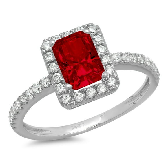 1.86 ct Emerald Cut Natural Garnet with Simulated Diamond Halo Accents 18K White Gold Womens Engagement Ring