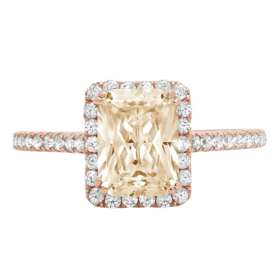 1.86 ct Emerald Cut Natural Morganite Solitaire with Simulated Diamond Accents 18K Rose Gold Womens Engagement Ring