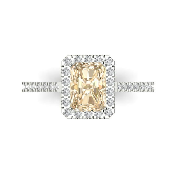 1.86 ct Emerald Cut Natural Morganite with Simulated Diamond Halo Accents 14K White Gold Womens Engagement Ring