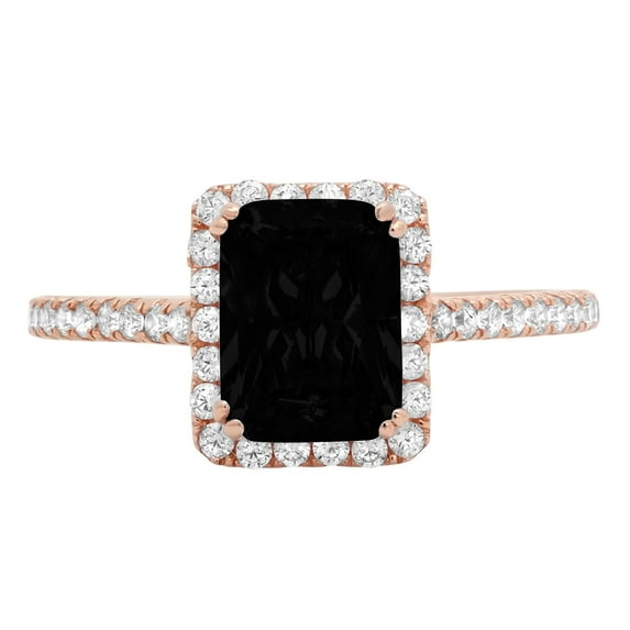 1.86 ct Emerald Cut Natural Onyx Solitaire with Simulated Diamond Accents 18K Rose Gold Womens Engagement Ring