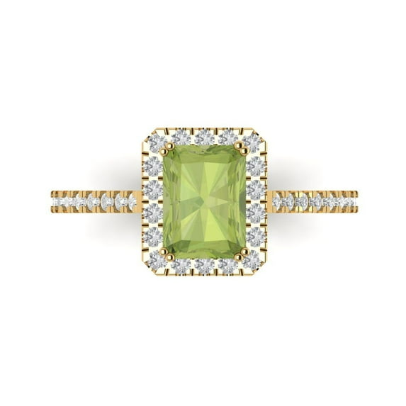 1.86 ct Emerald Cut Natural Peridot Solitaire with Accents Engagement Ring for Women in 18K Yellow Gold