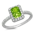 thumbnail image 1 of 1.86 ct Emerald Cut Natural Peridot with Simulated Diamond Halo Accents 18K White Gold Womens Engagement Ring, 1 of 5
