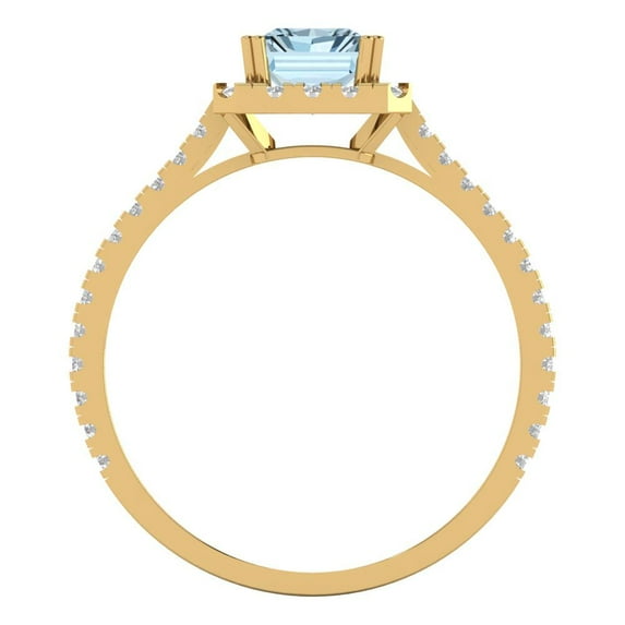 1.86 ct Emerald Cut Natural Sky Blue Topaz Solitaire with Accents Engagement Ring for Women in 14K Yellow Gold