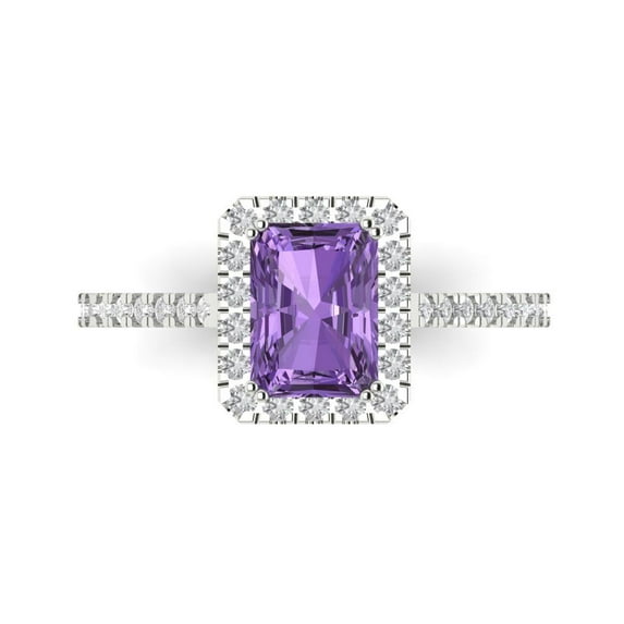 Clara Pucci 14K White Gold 1.86ct Alexandrite Halo Ring for Women