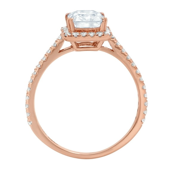 1.86 ct Emerald Cut Simulated Blue Diamond Solitaire with Accents Engagement Ring for Women in 18K Rose Gold