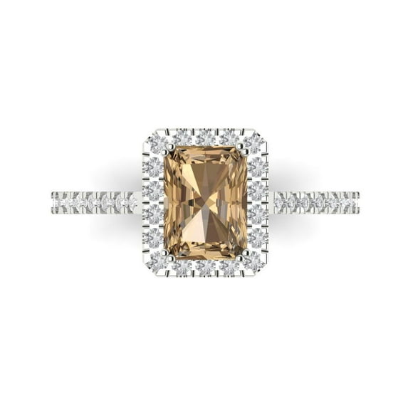 1.86 ct Emerald Cut Simulated Champagne Diamond with Simulated Diamond Halo Accents 18K White Gold Womens Engagement Ring