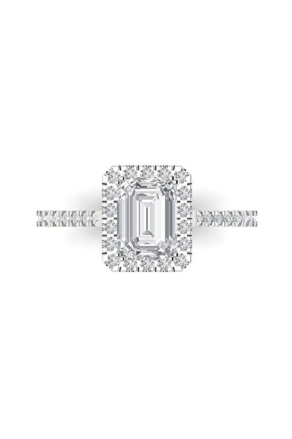 1.86 ct Emerald Cut Simulated Diamond Halo Engagement Ring for Women in 14K White Gold
