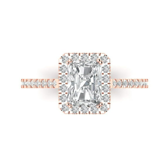 Clara Pucci 14K Rose Gold Solid Gold Clear Solitaire with Accents Anniversary Ring for Women - 1.86 cttw Emerald Cut
