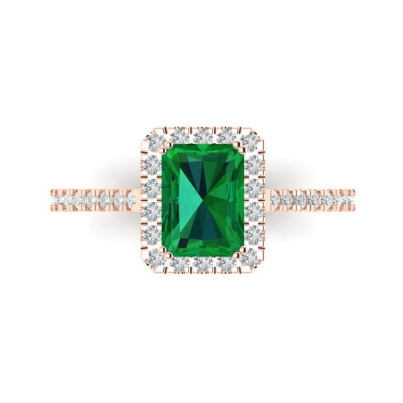 1.86 ct Emerald Cut Simulated Emerald Solitaire with Accents Engagement Ring for Women in 18K Rose Gold