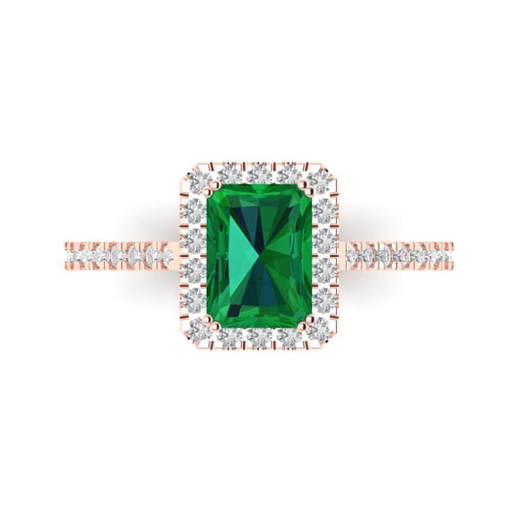 Clara Pucci 14K Rose Gold Solid Gold Emerald Solitaire with Accents Anniversary Ring for Women - 1.86 cttw Emerald Cut
