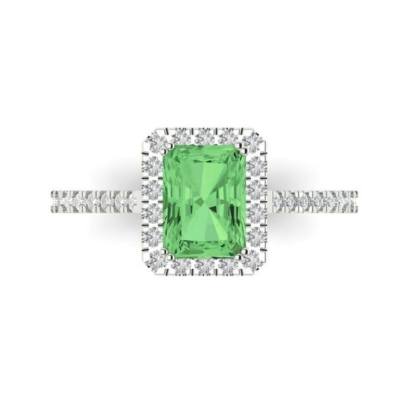 1.86 ct Emerald Cut Simulated Green Diamond Halo Engagement Ring for Women in 18K White Gold