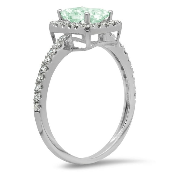 1.86 ct Emerald Cut Simulated Green Diamond Halo Engagement Ring for Women in 18K White Gold