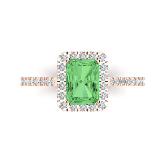 1.86 ct Emerald Cut Simulated Green Diamond Solitaire with Accents Engagement Ring for Women in 18K Rose Gold