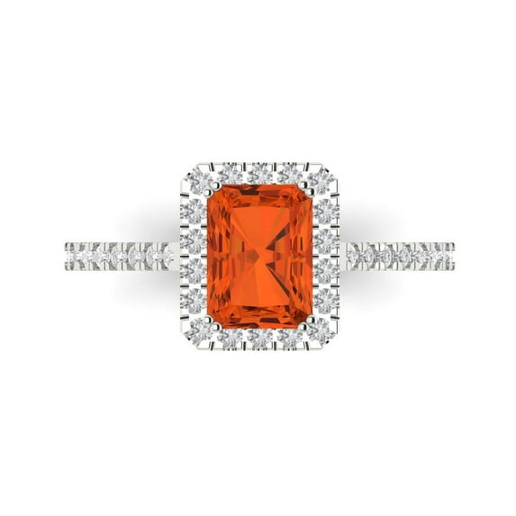 1.86 ct Emerald Cut Simulated Red Diamond Halo Engagement Ring for Women in 18K White Gold