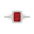 thumbnail image 1 of 1.86 ct Emerald Cut Simulated Ruby Halo Engagement Ring for Women in 18K White Gold, 1 of 5