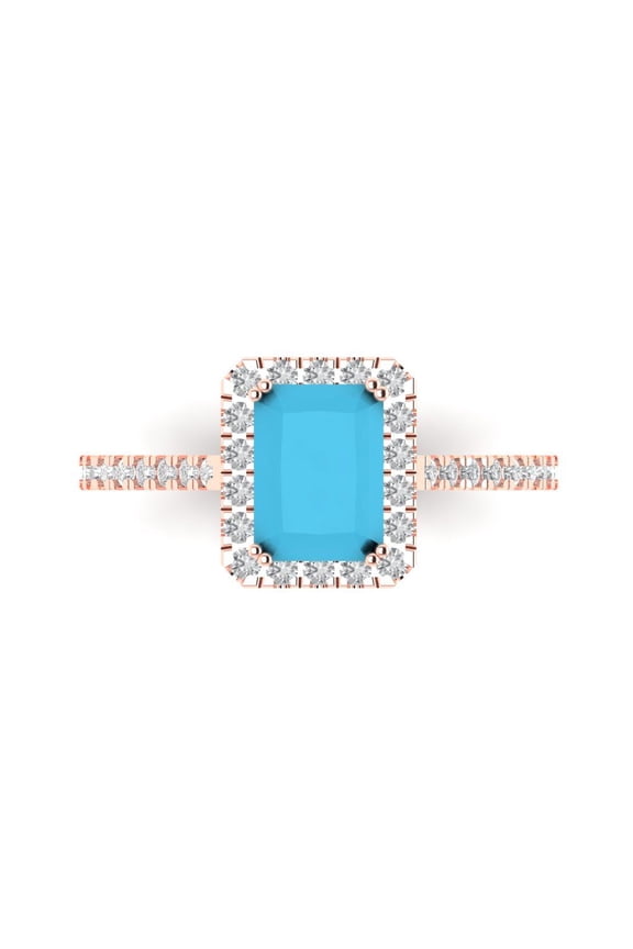 1.86 ct Emerald Cut Simulated Turquoise Solitaire with Accents Engagement Ring for Women in 14K Rose Gold