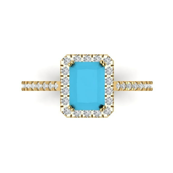 Clara Pucci 14K Yellow Gold 1.86ct Turquoise Solitaire with Accents Ring