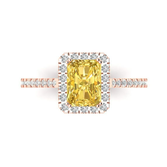 Clara Pucci 14K Rose Gold Solid Gold Yellow Solitaire with Accents Anniversary Ring for Women - 1.86 cttw Emerald Cut