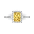 thumbnail image 1 of 1.86 ctw with Simulated Diamond Halo Accents Anniversary Ring for Women | Emerald Cut Simulated Yellow Diamond | Hyperallergenic Solid 18K White Gold, 1 of 5