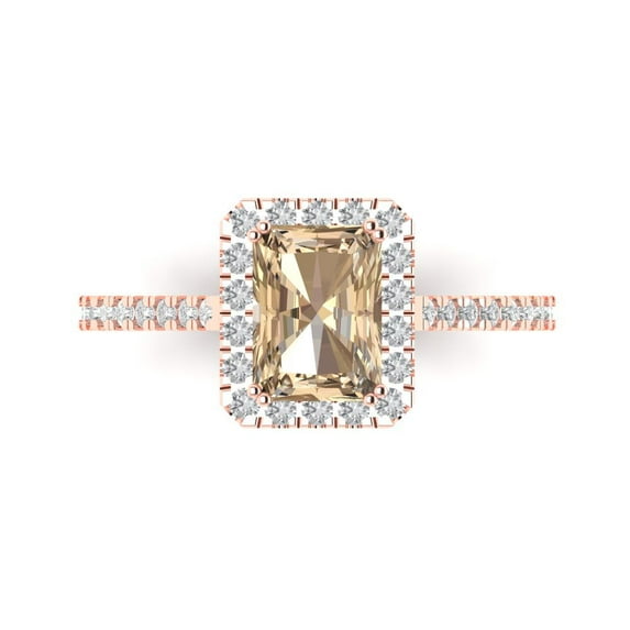 Clara Pucci 14K Rose Gold Solid Gold YellowMoissanite Solitaire with Accents Anniversary Ring for Women - 1.86 cttw Emerald Cut