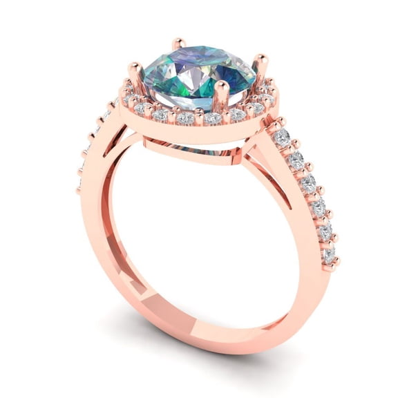 1.86 ct Round Cut Blue Moissanite Halo Engagement Ring for Women in 18K Rose Gold