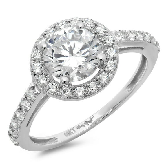 1.86 ct Round Cut Moissanite with Simulated Diamond Halo Accents 18K White Gold Womens Engagement Ring