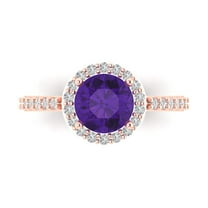 1.86 ct Round Cut Natural Amethyst Halo Engagement Ring for Women in 14K Rose Gold