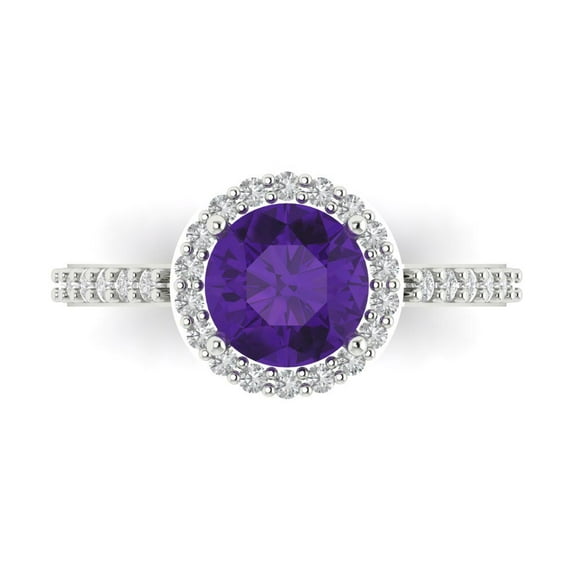 Clara Pucci 14K White Gold 1.86ct Amethyst Halo Ring for Women