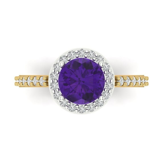 Clara Pucci 14K White/Yellow Gold 1.86ct Amethyst Halo Ring for Women