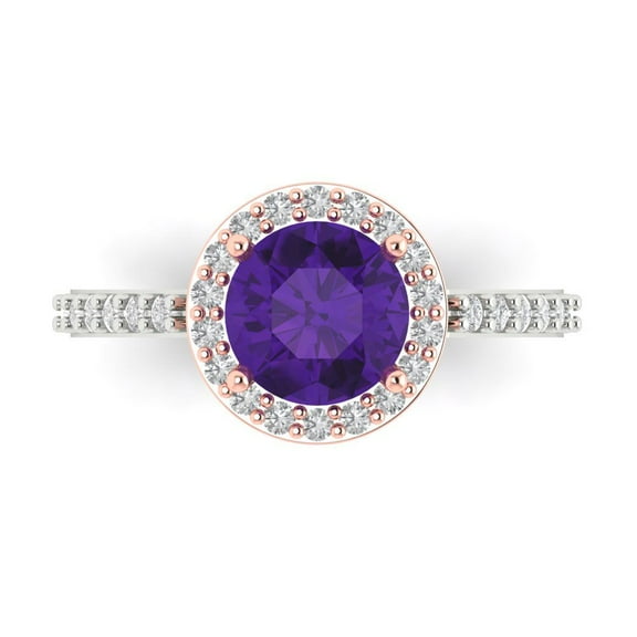 1.86 ct Round Cut Natural Amethyst Solitaire with Simulated Diamond Accents 14K White/Rose Gold Womens Engagement Ring