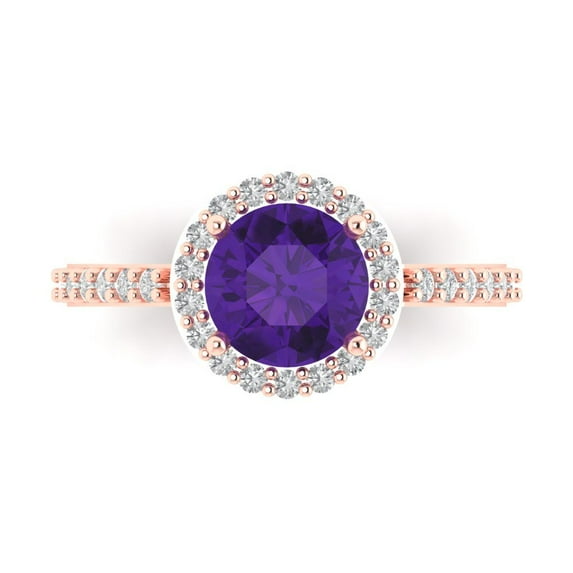 Clara Pucci 14K Rose Gold Solid Gold Amethyst Halo Anniversary Ring for Women - 1.86 cttw Round Cut